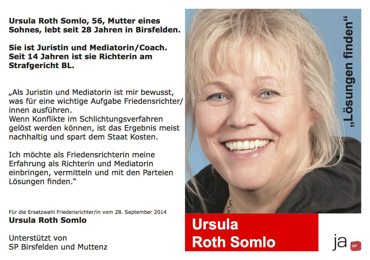 Flyer Ursula Roth Somlo als Friedensrichterin